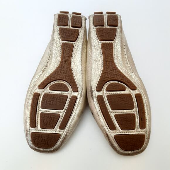 Cole Haan Leather Penny Loafers Gold Metallic Driving Flats Womens 6.5B Comfort - Picture 9 of 10